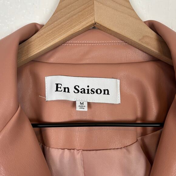 En Saison Faux Leather Oversized Double Breasted Blazer Jacket NWOT Size Medium - Picture 3 of 6